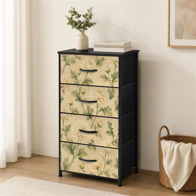 Commode à 4 tiroirs pour chambre à coucher Vintage Beige Floral Floral