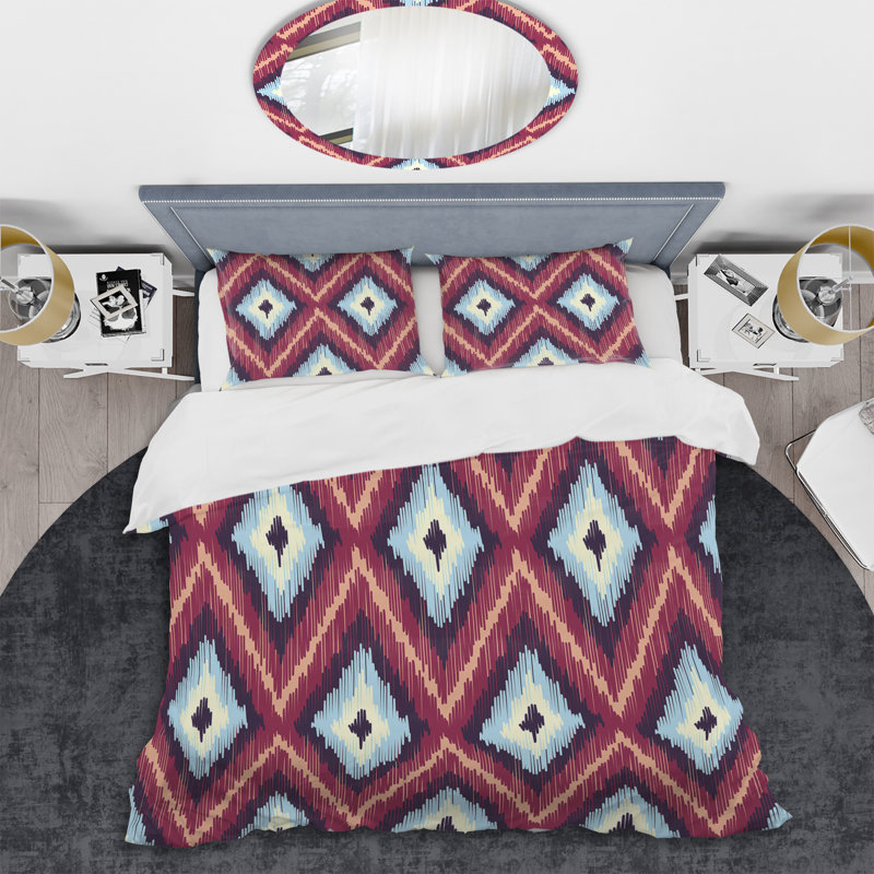 Ensemble de housse de couette à motif bleu et rose, Housse de couette pour très grand lit et 2 très
