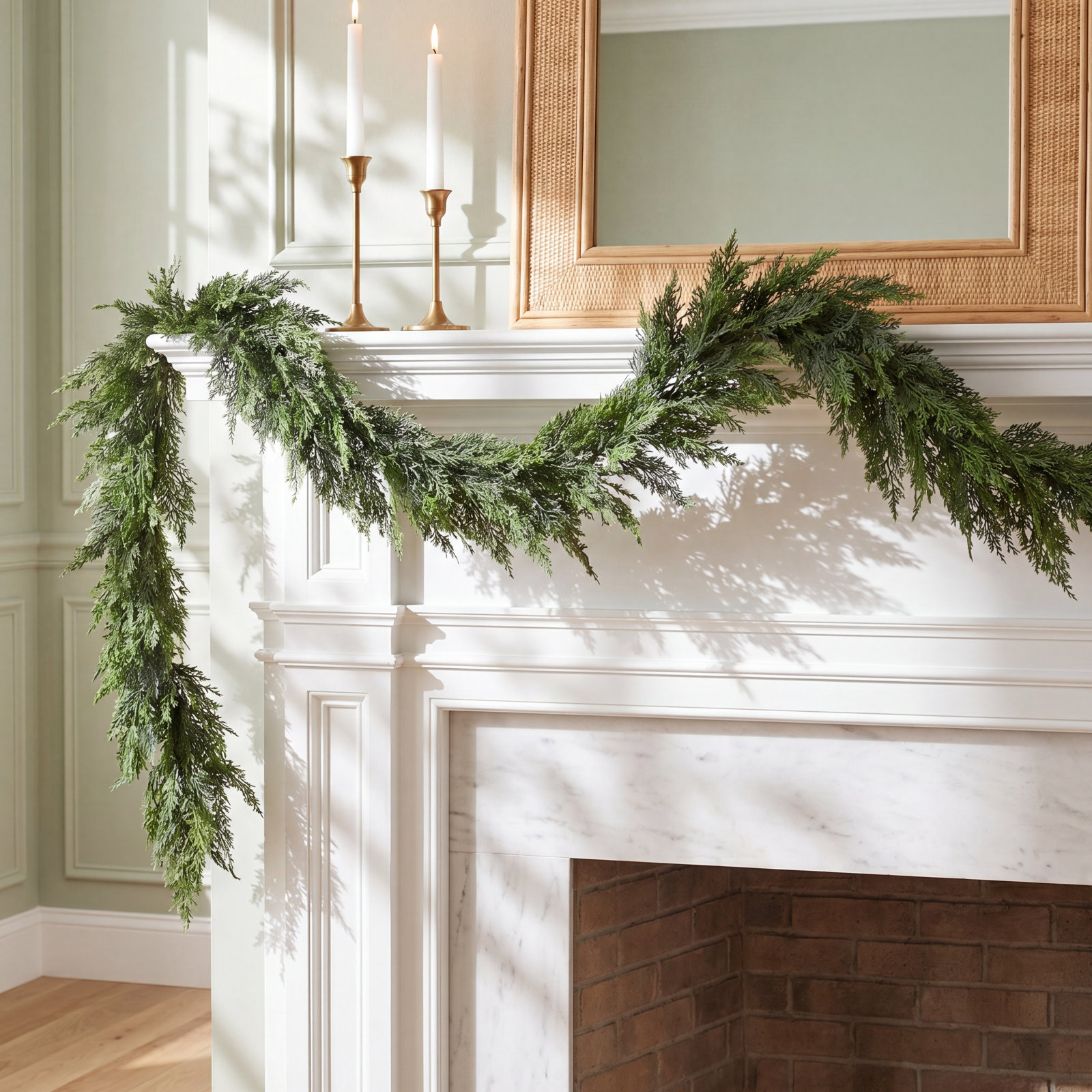 Realistic Artificial Cedar Pine Garland Thick Lush Full Faux  For Fireplace Mantle Indoor Outdoor Christmas Holiday Home Party Decorations