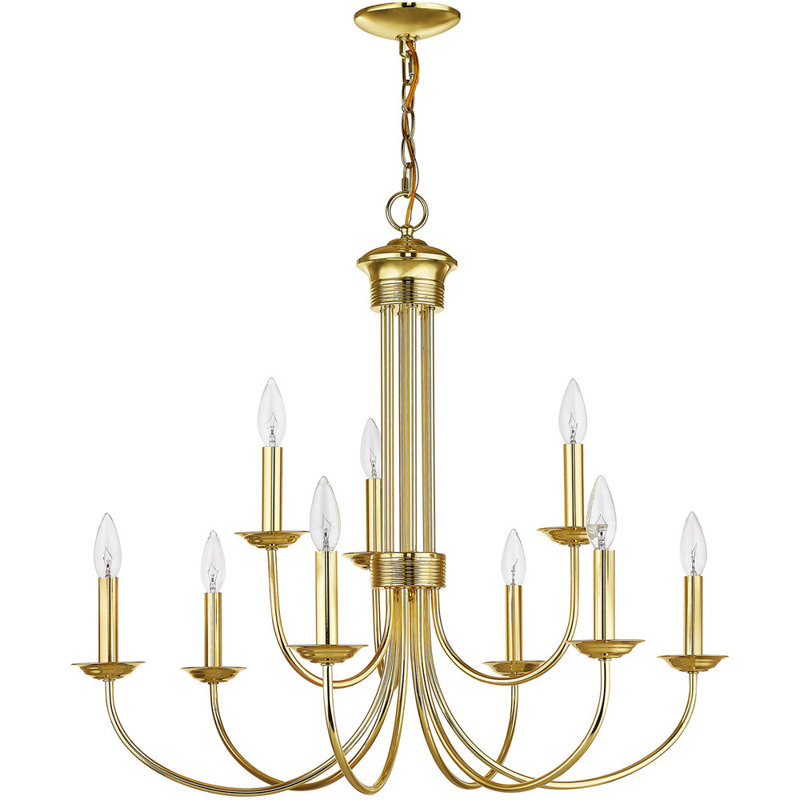 Lustre style chandelier 9 lumières Arunvir, Laiton poli