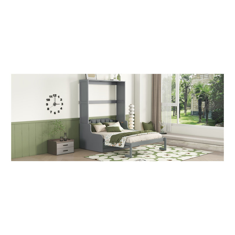 Grand lit escamotable mural avec coussin, gris, Grand lit, Gris