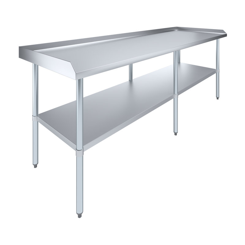 Table commerciale en métal avec dosseret et dosserets, H 35,00 po x l 96,00 po x P 30,00 po