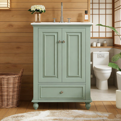 Meuble-lavabo de salle de bain avec lavabo en céramique, portes à fermeture douce et tiroir