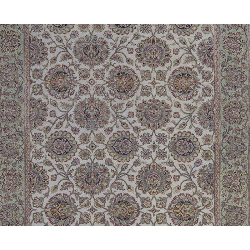Tapis ivoire et vert clair noué à la main de haute qualité