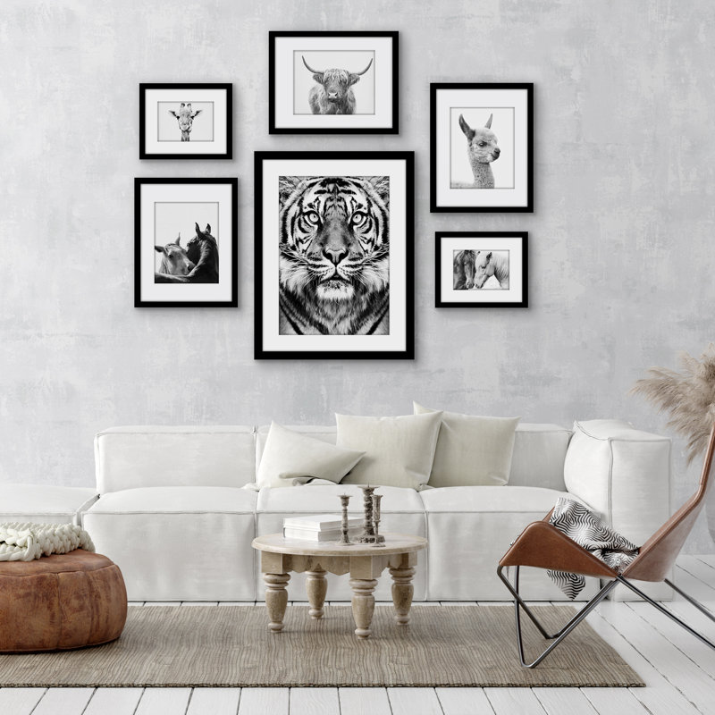  Black Picture Frame Gallery Set - Shatter-Resistant Glass - White Mats - 6 Pack - Multi - Size for 8x10, 11x14, 18x24