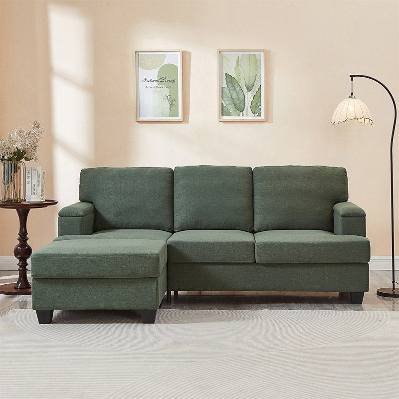 86'' L Shaped Couch With Armrest Organizer,3 Seats Sofas With Movable Ottoman,Comfy Sectional Sofa With Thick Cushion