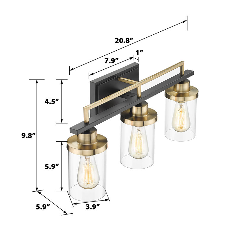 Dimmable Vanity Light, 3, Matte Black/Gold