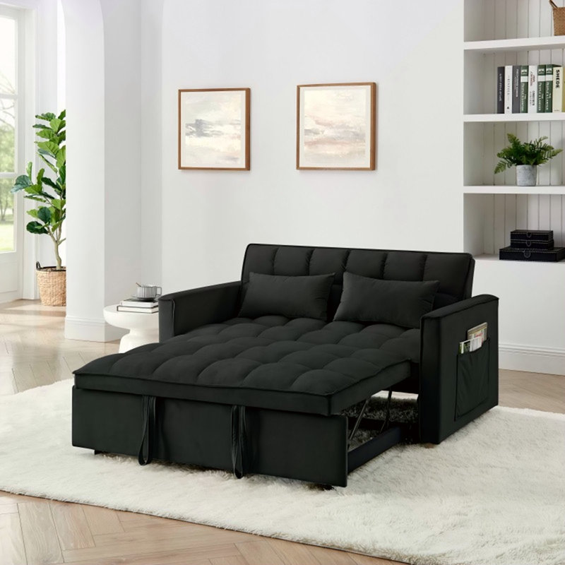 Canapé-lit pliable polyvalent de 54,33 pouces, velours moderne avec dossier réglable et positions multiples (NOIR), Noir