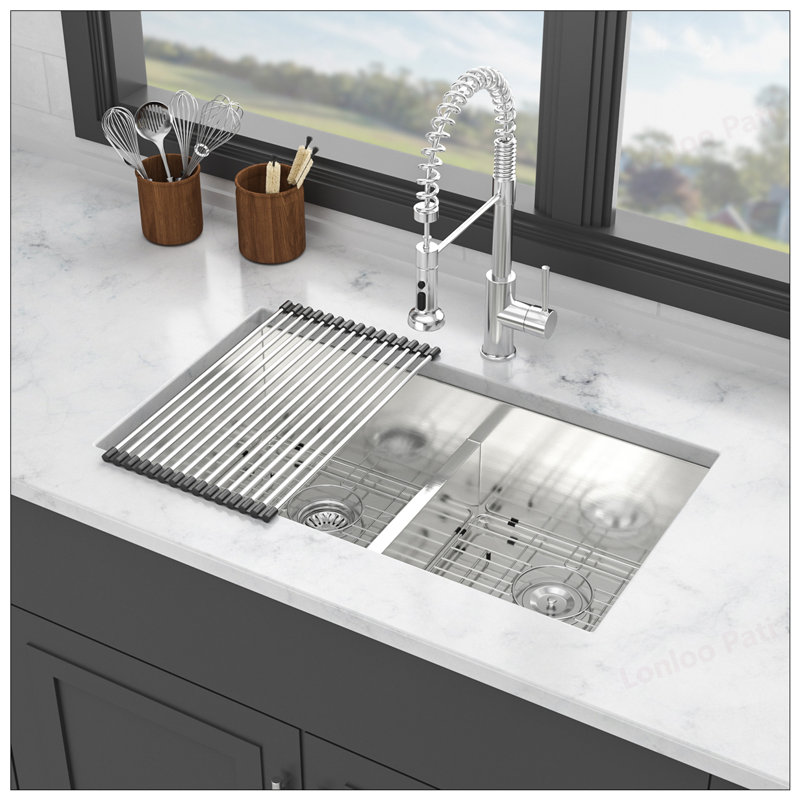 Double Bowl Undermount Sink - 36 x 19 Inch, 16 Gauge Stainless Steel with Two 10 Inch Deep Basins for Efficient Kitchen Use