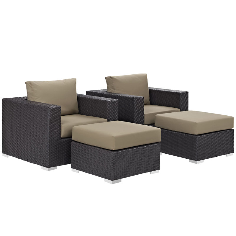Convene Wicker Rattan 4-Piece Outdoor Patio Furniture Set, Espresso Mocha
