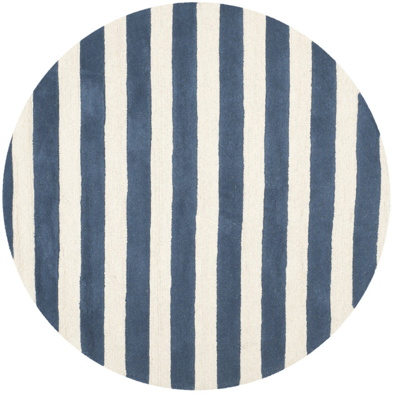 Tapis rayé en laine touffeté à la main Erol, Rond 6 pi