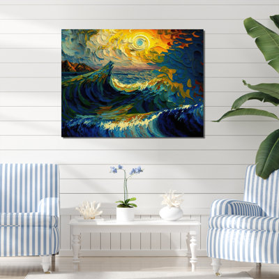 Vagues sauvages se brisant au coucher du soleil I - impression