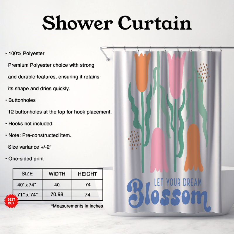 Rideau de douche standard 1 pièce Simple Flora, H 74 po x l 71 po