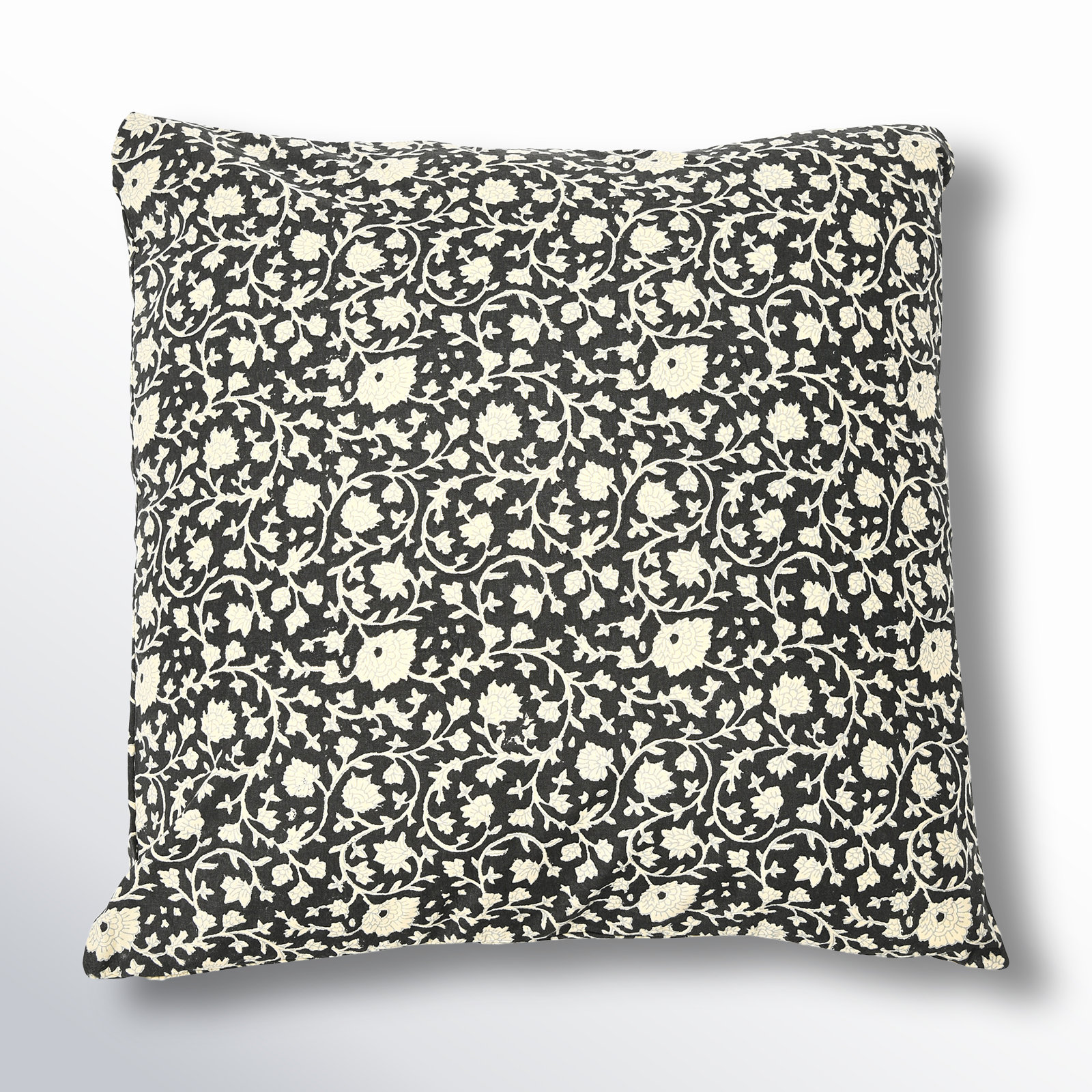 Emmett Floral Cotton Throw Pillow, Black/Gray/Ivory