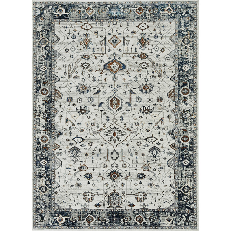 Tapis gris et ivoire Raibeart, Rectangle 5 pi 3 po x 7 pi 7 po
