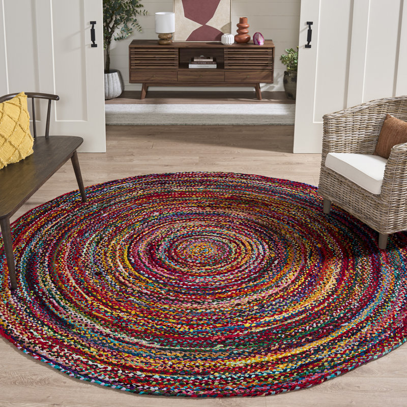 Heil Hand Woven Cotton Geometric Rug, Round 8'