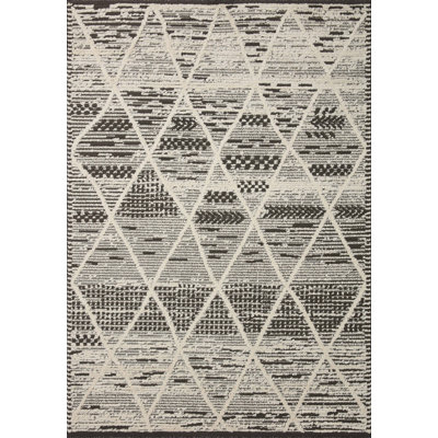 Moroccan Machine Made Power Loom Polyester Area Rug in Charcoal/Ivory