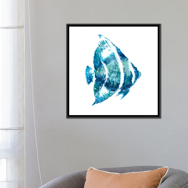 « fish i », impression sur toile, H 18 po x l 18 po x P 1,5 po, Toile avec cadre noir, Pas de tapis
