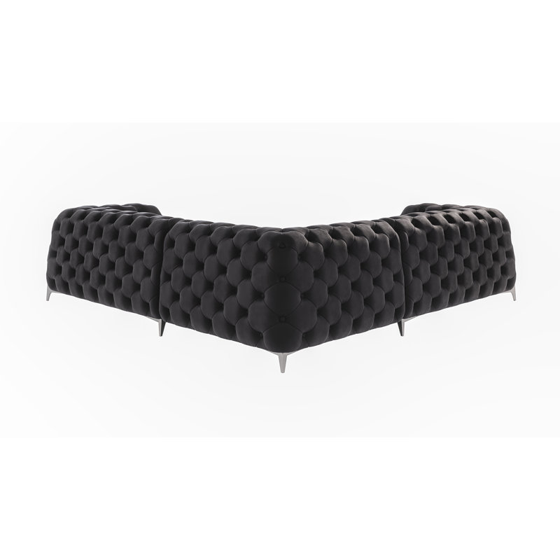 Juneri Chesterfield Corner Sofa, Black