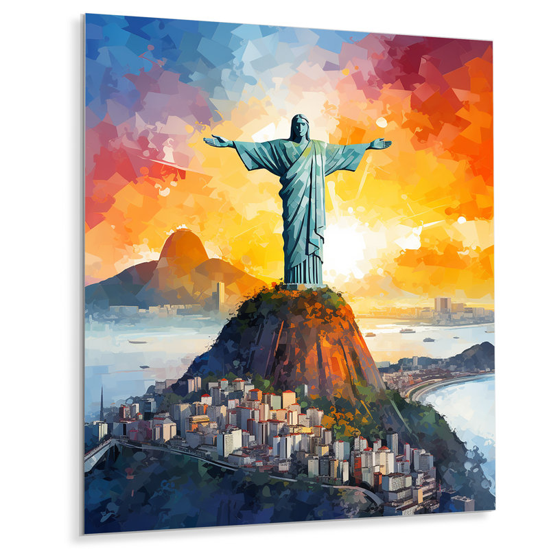 Christ, Rédempteur, paysage de Rio de Janeiro - Christianisme, art mural en métal, H 40 po x l 30 po x P 1,5 po