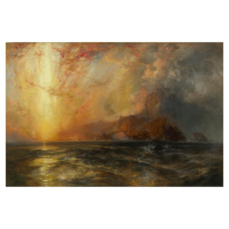 Férocement le soleil rouge qui descend / brûle son chemin le long des cieux par Thomas Moran - Impression Giclée