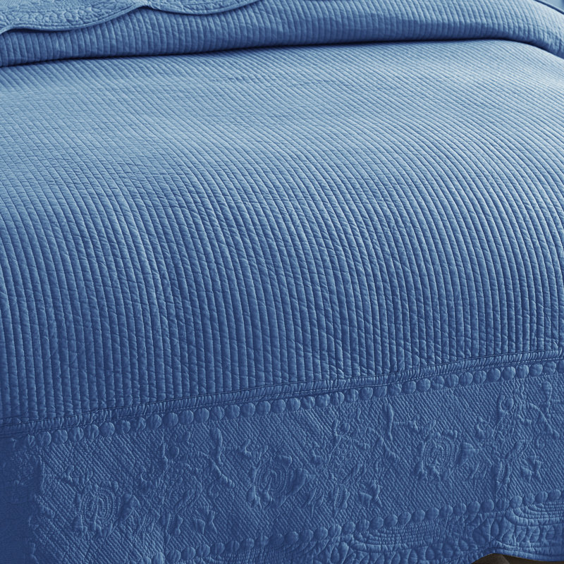 Cotton Quilt, Queen Quilt + 2 Standard Shams, Midtone Blue