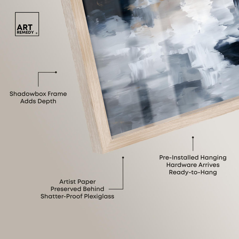«Midnight and Ivory II Shadowbox Print», art mural abstrait par Art Remedy, H 13 po x l 13 po, Crème, crème