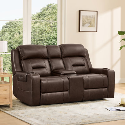Olathe Genuine Leather Dual Motor Power Reclining Lay Flat Sofa With Power Headrest
