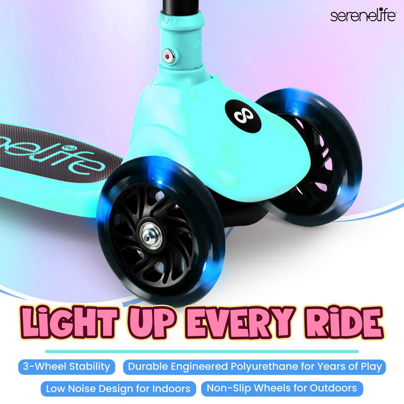 Scooter pliable à 3 roues pour enfants - Scooter jouet pour enfant avec lumières à DEL intégrées, siège pliable et technologie Lean-to-Steer manœuvrable (bleu turquoise)