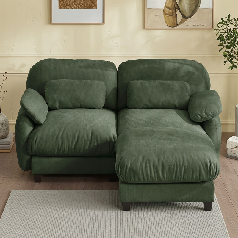 Canapé d'angle en chenille avec pouf amovible, Vert