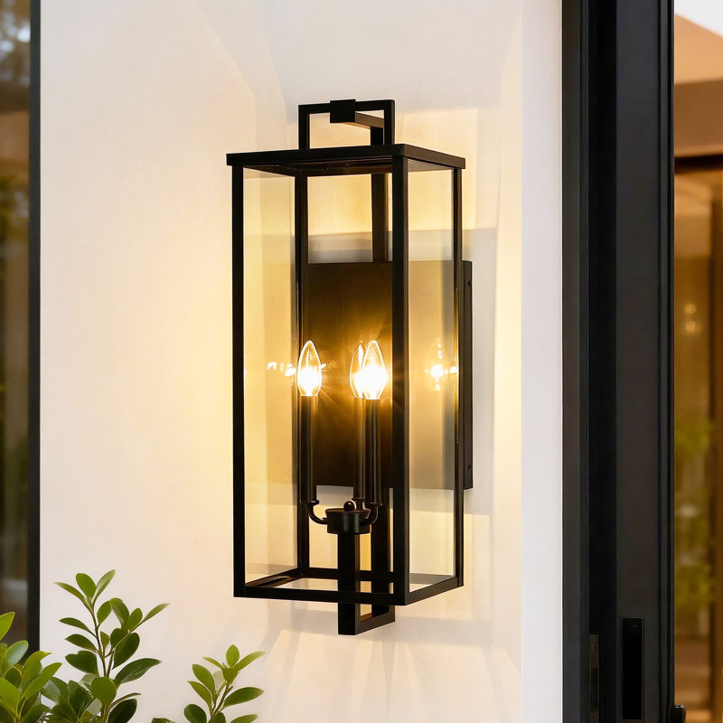 Applique murale d'extérieur à 3 lumières 27 po avec verre transparent Amyann, H 27 po x l 9,5 po x P 9,75 po, Trois lumières
