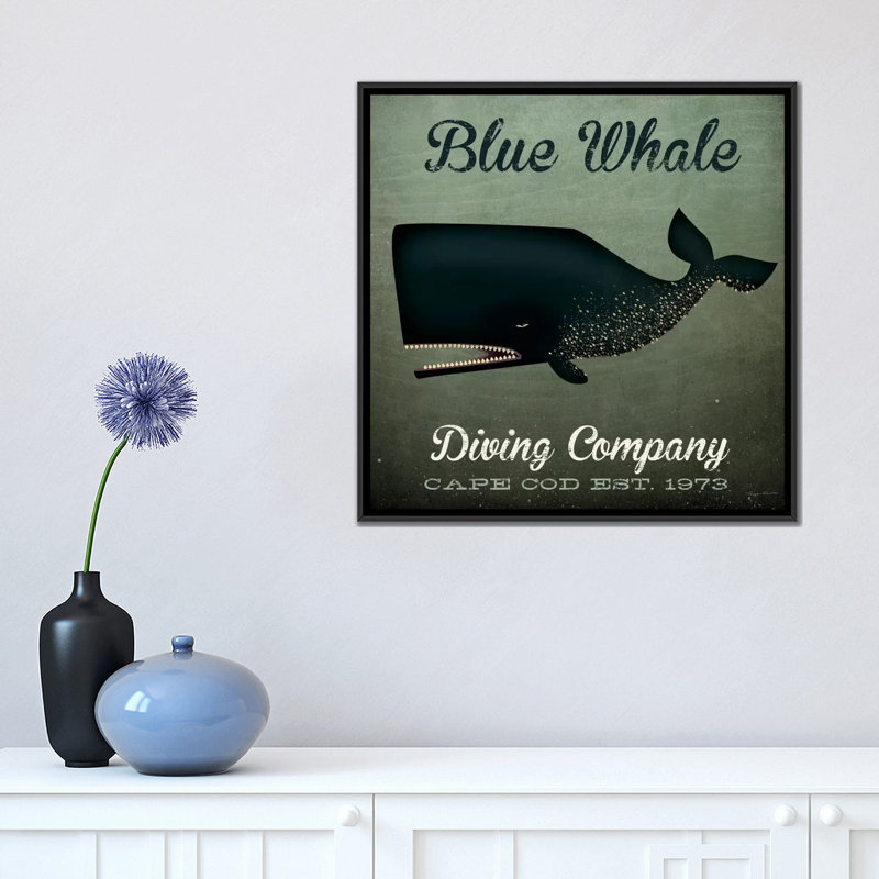 « blue baleineing », impression sur toile tendue, H 18 po x l 18 po x P 1,5 po, Toile encadrée noire, Pas de tapis