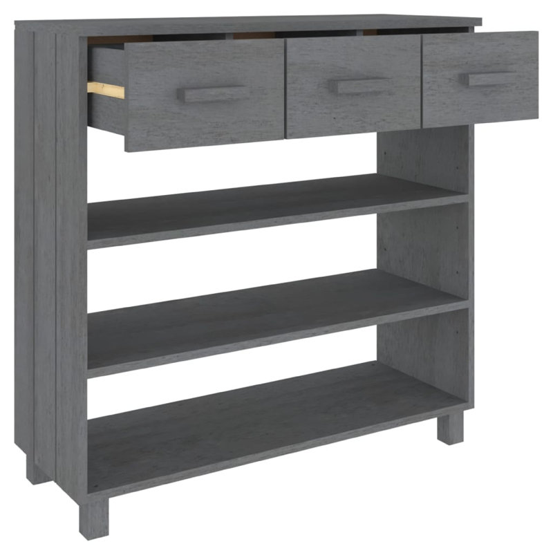 Console Boir, 3 tablettes et 3 tiroirs, 35 po, bois de pin gris, Gris