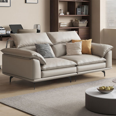 Gray Genuine Leather Modular Sofa cushion couch