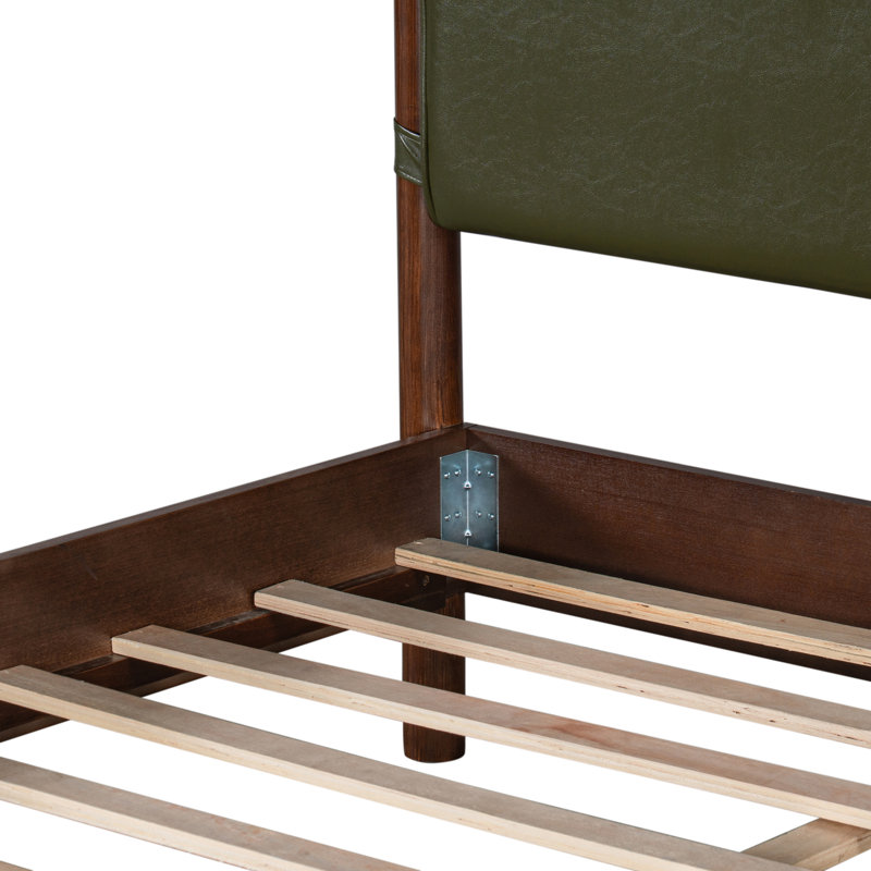 Lit plateforme en bois de style Mid-Century avec tête de lit tapissier en polyuréthane, sans sommier, Grand lit