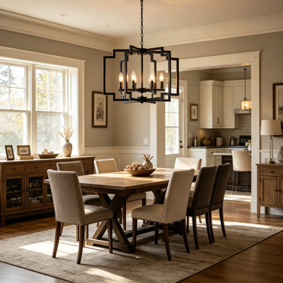 6 - Light 23.6" Wide Dimmable Geometric Lantern Farmhouse-style  Chandelier For Entryway Foyer Bedroom Hallway
