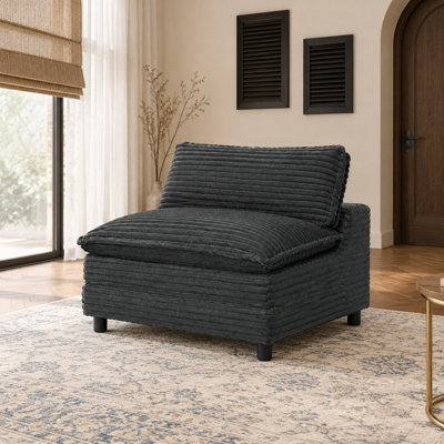 Canapé modulaire simple Hogans de 40 po de large avec accoudoirs simples, tissu pelucheux à poils longs, housses lavables, dossier surélevé