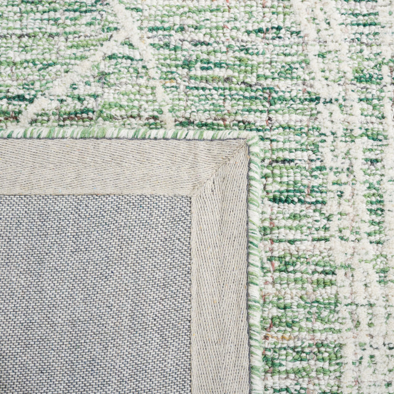 Tapis en laine / coton touffeté à la main Heatherlynn - vert / ivoire, Rectangle de 5 pi x 8 pi