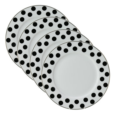 Assiettes à dîner Black Dot Gold-Edge, ensemble de 4