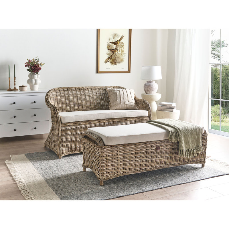 Chilson 150cm Wide Curved Wicker Patio Sofa with Cushions, No