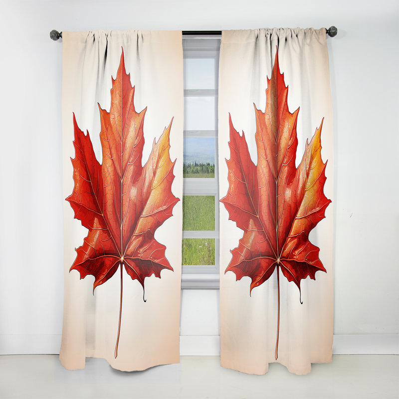 Emma Leaf Minimalisme Orange Autumn Leaf II - Rideau traditionnel - Velours obscurcissant - 1 panneau, L 52 po x L 95 po