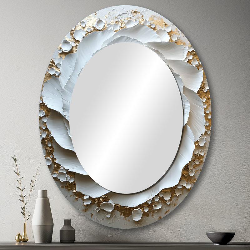 Miroir mural blanc et or rose en vortex Love IV - blanc moderne, 43 po x 33 po