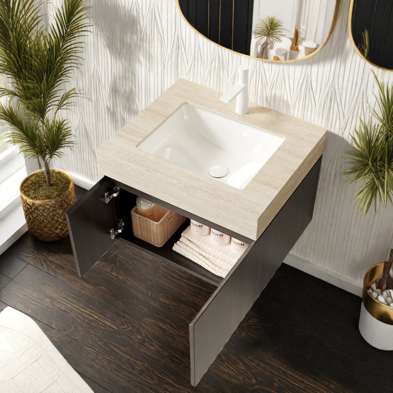Meuble-lavabo et lavabo flottant, rangement en contreplaqué de 24 po, salle de bain moderne