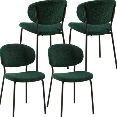 Of 4 Dark Boucle Fabric Dining Chairs - Modern Style With Breathable Curved And Black Metal Legs For Room  4   Ergonomic Design A Flexible , Space
