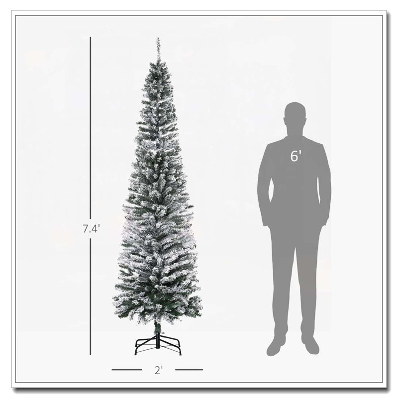 Arbre de Noël artificiel mince enneigé 7,5 pi de hauteur, H 7,5 pi 