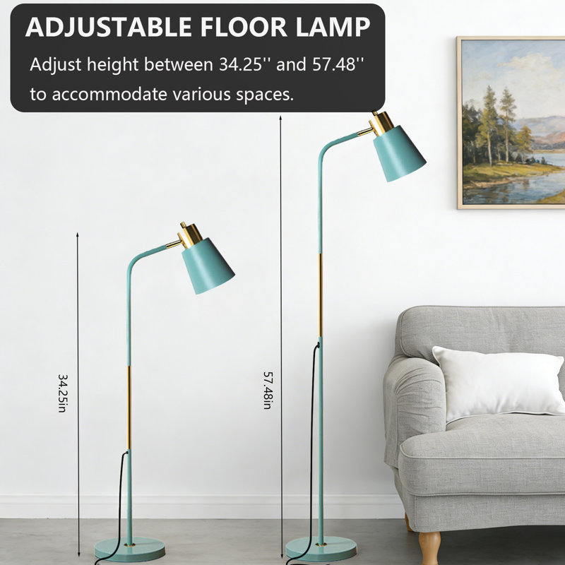 Floor Lamp,Reading Standing Floor Lamp, Adjustable Metal Heads, LED Bulb Included, Green