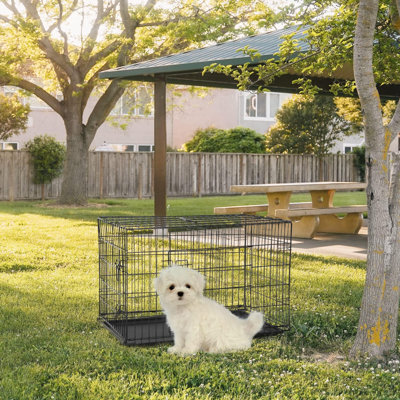 Cage pour chien pour petits chiens 24 po Cage pliante en métal à double porte avec panneau de séparation intérieur et extérieur