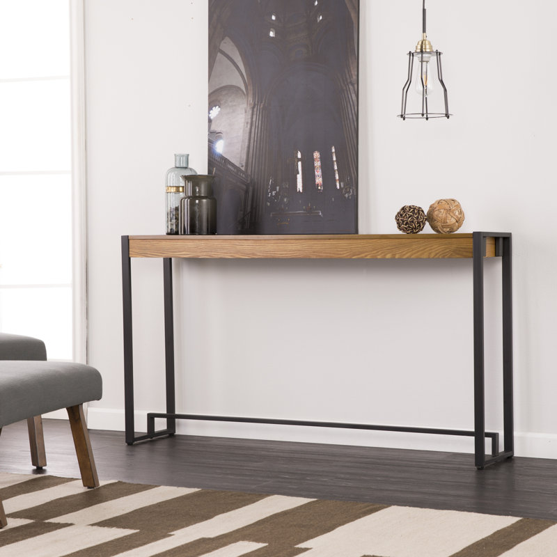 Console Macen - Chêne gris patiné avec noir, Naturel, Noir