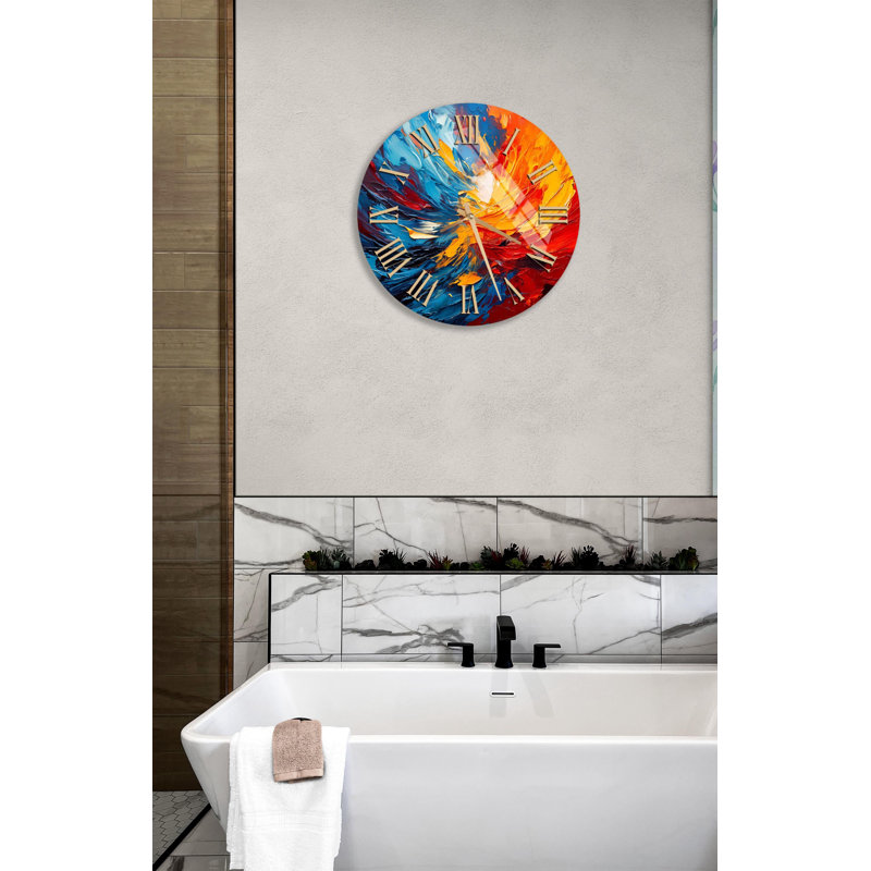 Horloge murale en verre trempé Abstract Art, 10 pouces, Or anglais