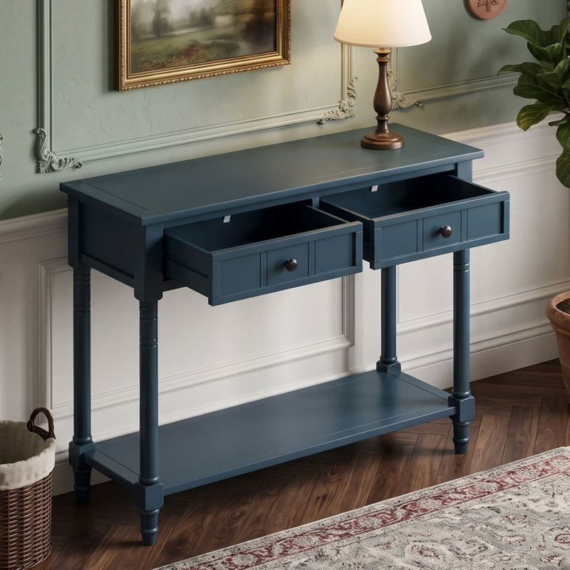 Console Traditional avec tiroirs et tablette inférieure, Bleu marine foncé
